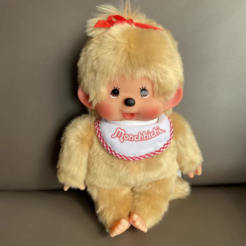 Sekiguchi Monchhichi Beige Girl With Bib - Red/White 8in