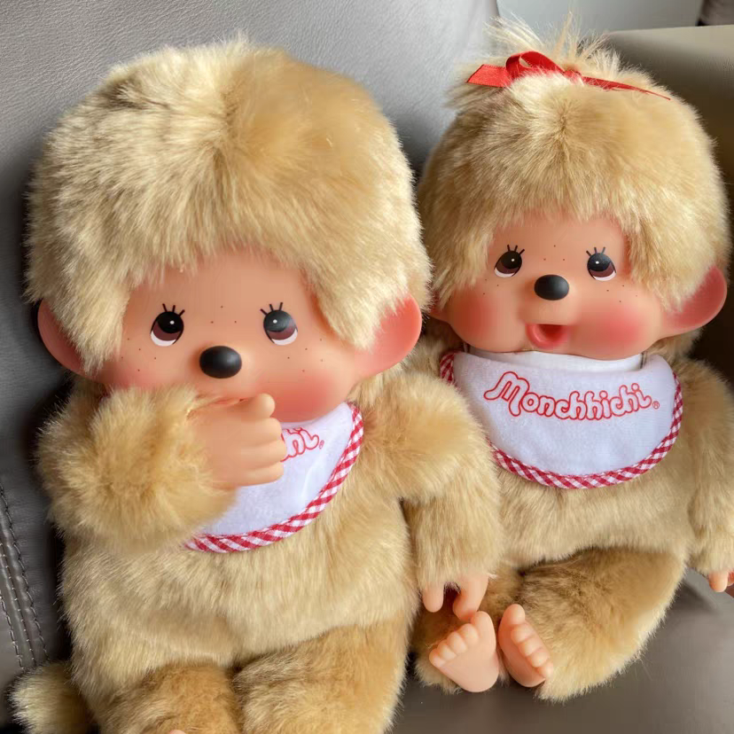 Sekiguchi Monchhichi Beige Girl With Bib - Red/White 8in