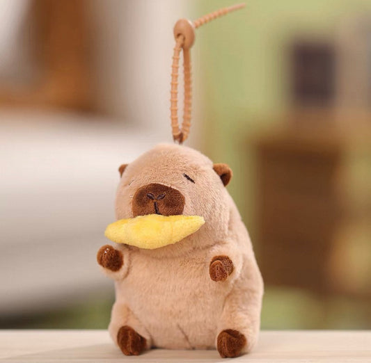 Capybara with Croissant Plush Keychain