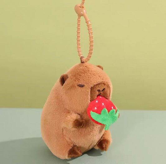Capybara with Strawberry  Plush Keychain