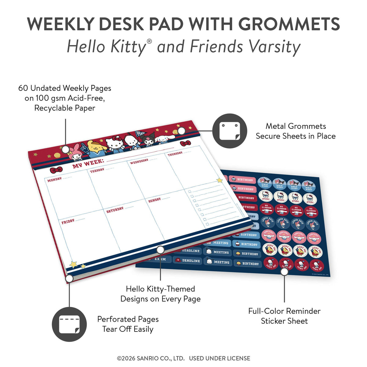 Hello Kitty and Friends Varsity Weekly Desk Pad