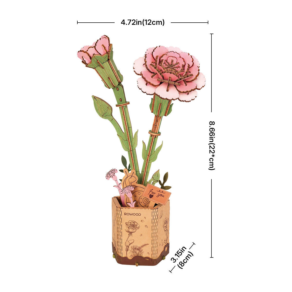 Rolife DIY Wooden Flower Pink Carnation