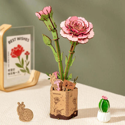 Rolife DIY Wooden Flower Pink Carnation
