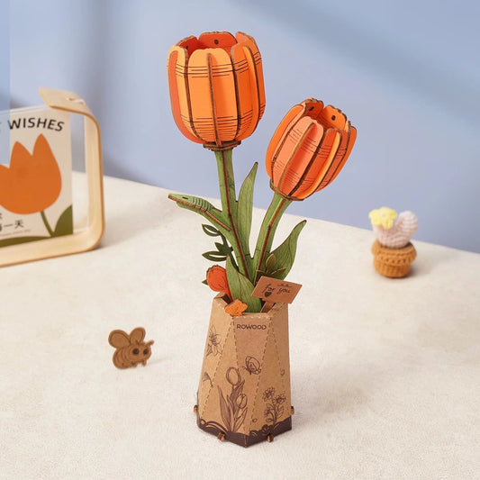Rolife DIY Wooden Flower Orange Tulip
