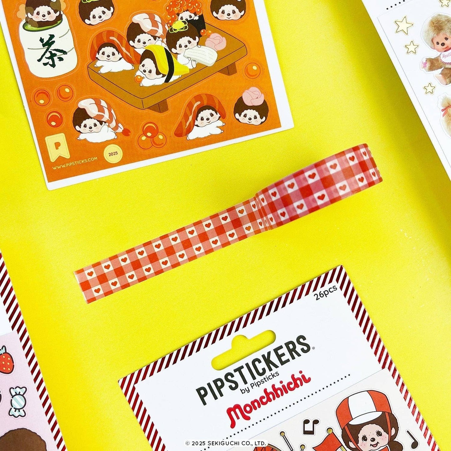 Gingham Hearts Monchhichi Washi