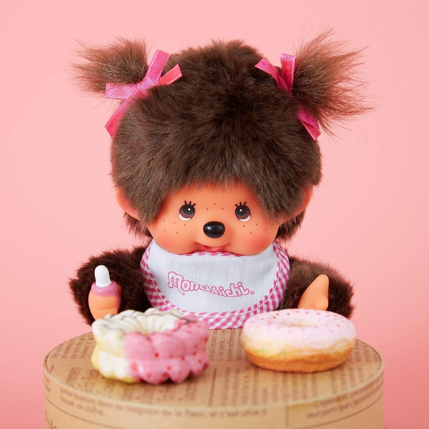 Monchhichi Standard Girl with Pink Bib