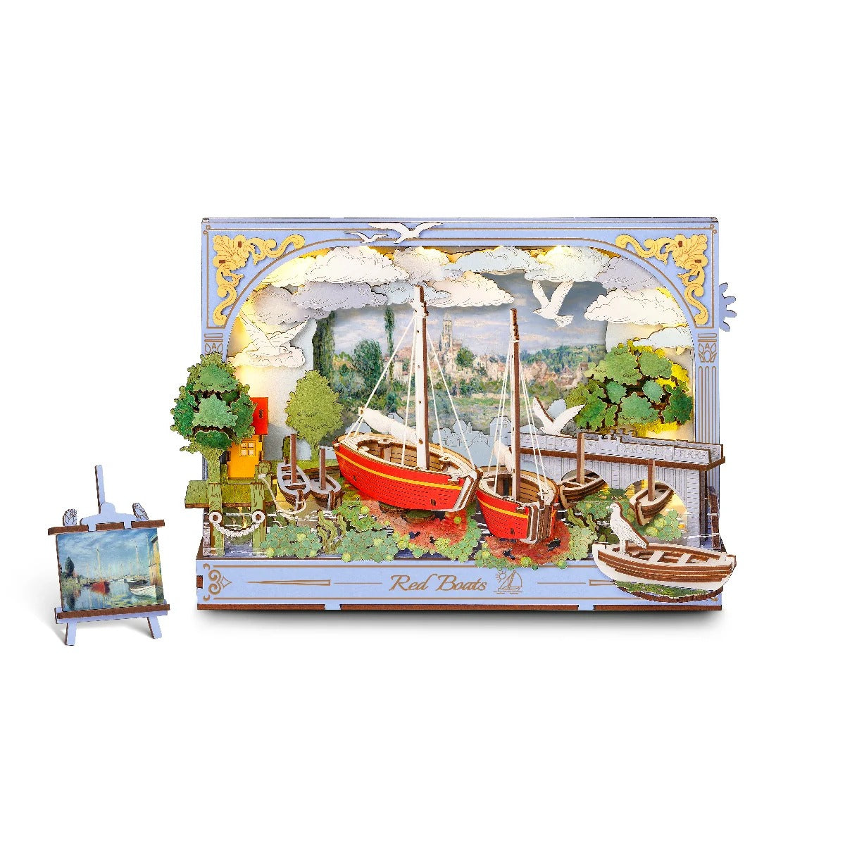 Rolife Rowood Red Boats Wall Art 3D Wooden Puzzle