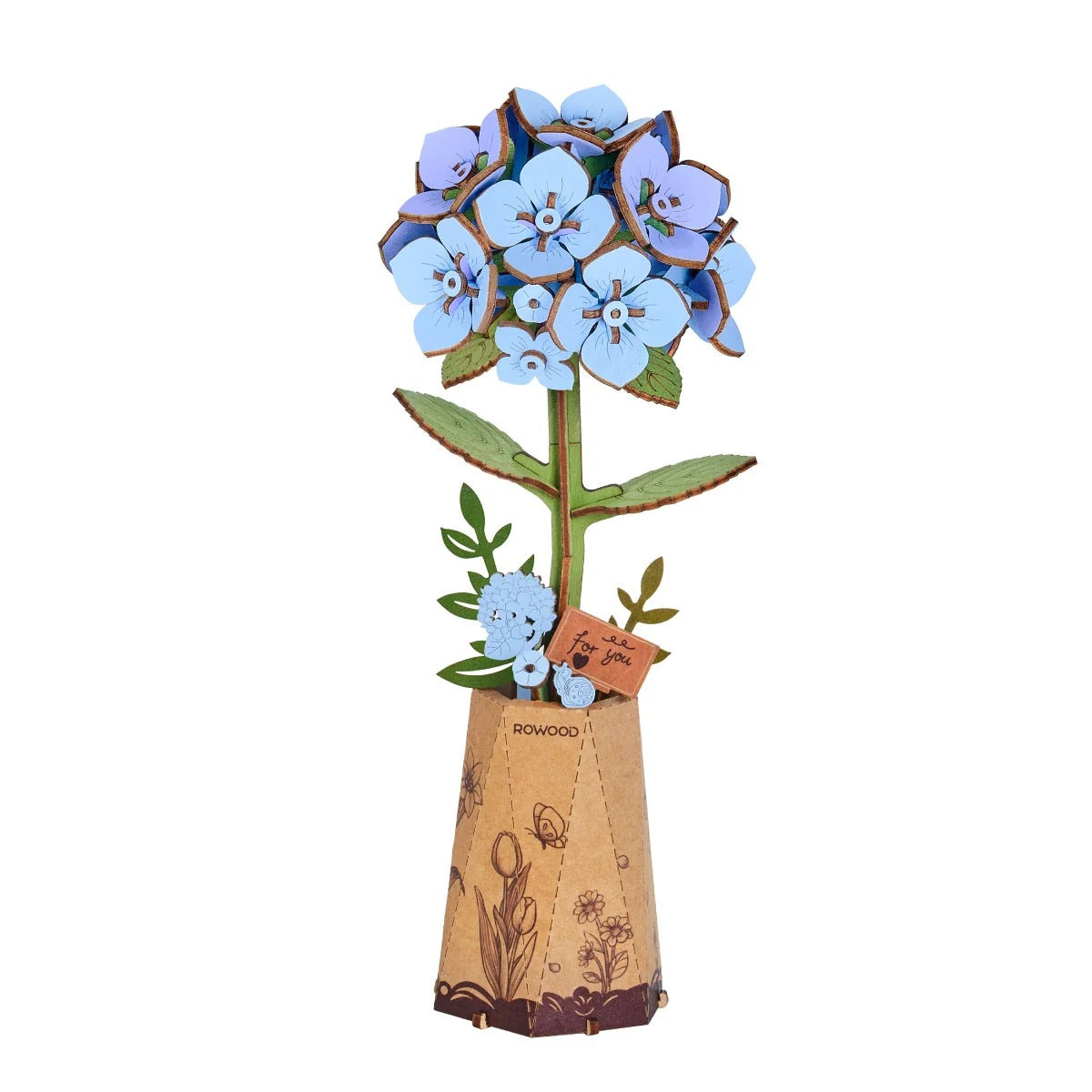 Rolife Rowood Blue Hydrangea DIY Wooden Flower 3D Puzzle