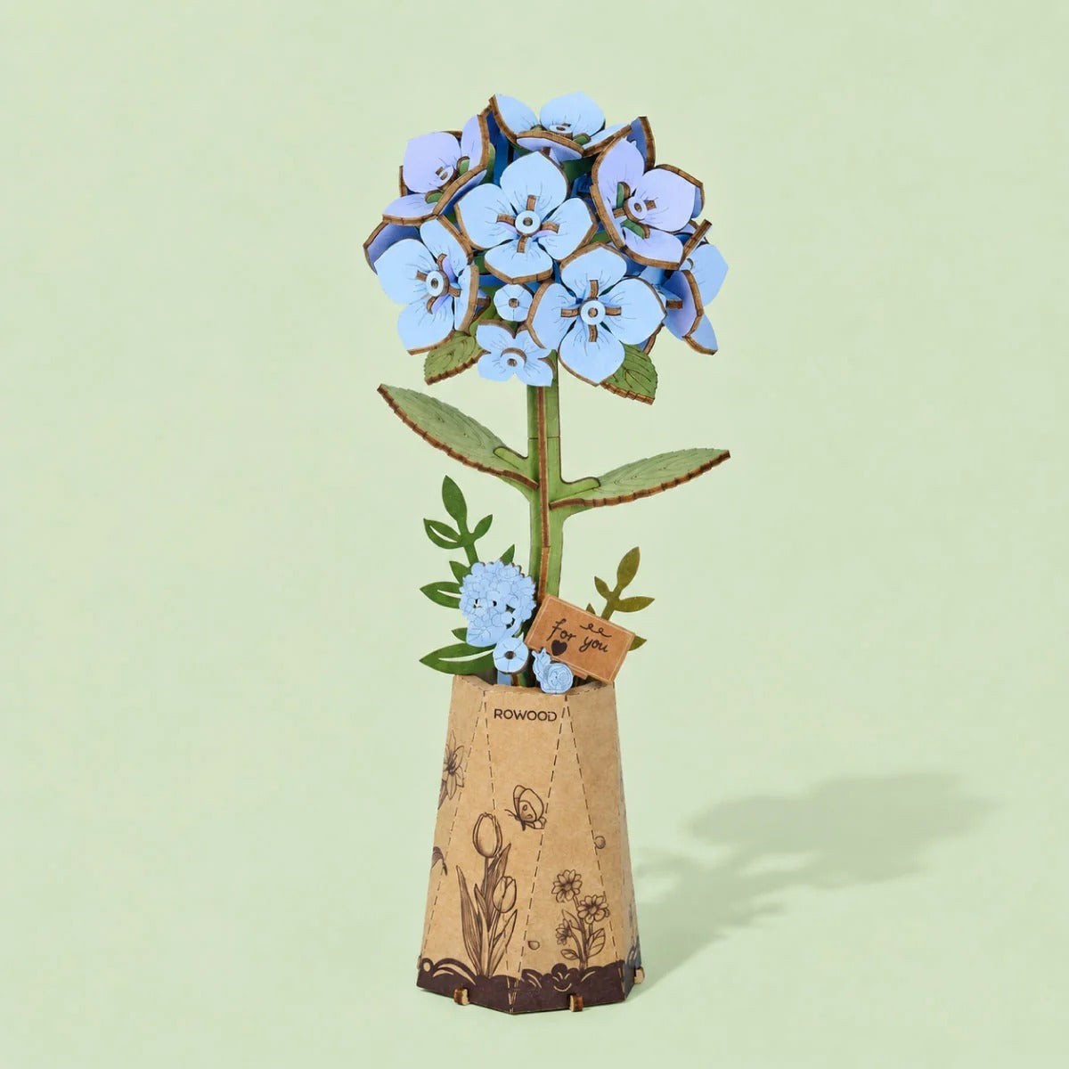 Rolife Rowood Blue Hydrangea DIY Wooden Flower 3D Puzzle
