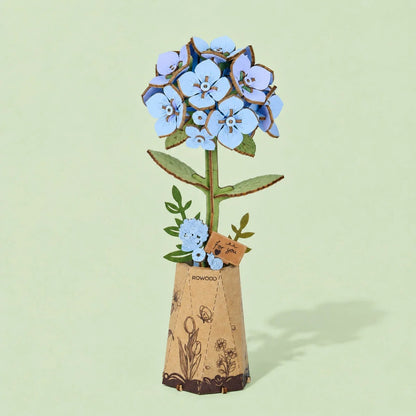 Rolife Rowood Blue Hydrangea DIY Wooden Flower 3D Puzzle