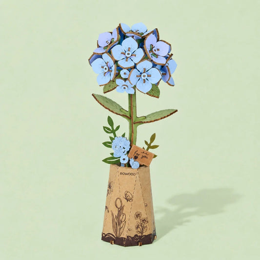 Rolife Rowood Blue Hydrangea DIY Wooden Flower 3D Puzzle