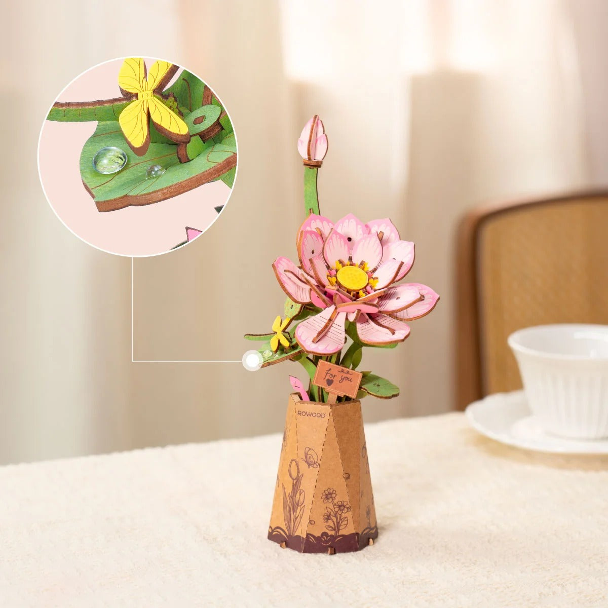 Rolife Rowood Lotus DIY Wooden Flower 3D Puzzle