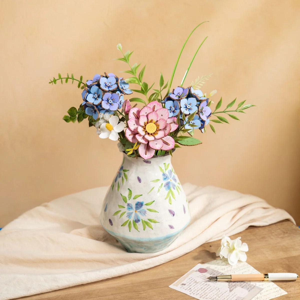 Rolife Rowood Blue Hydrangea DIY Wooden Flower 3D Puzzle