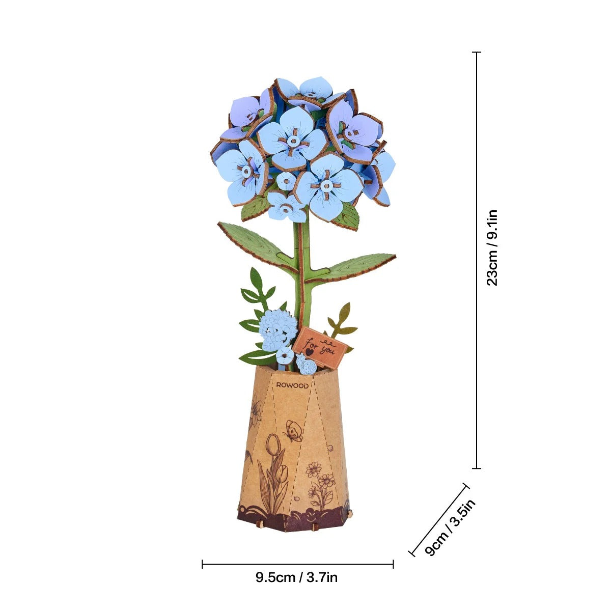 Rolife Rowood Blue Hydrangea DIY Wooden Flower 3D Puzzle