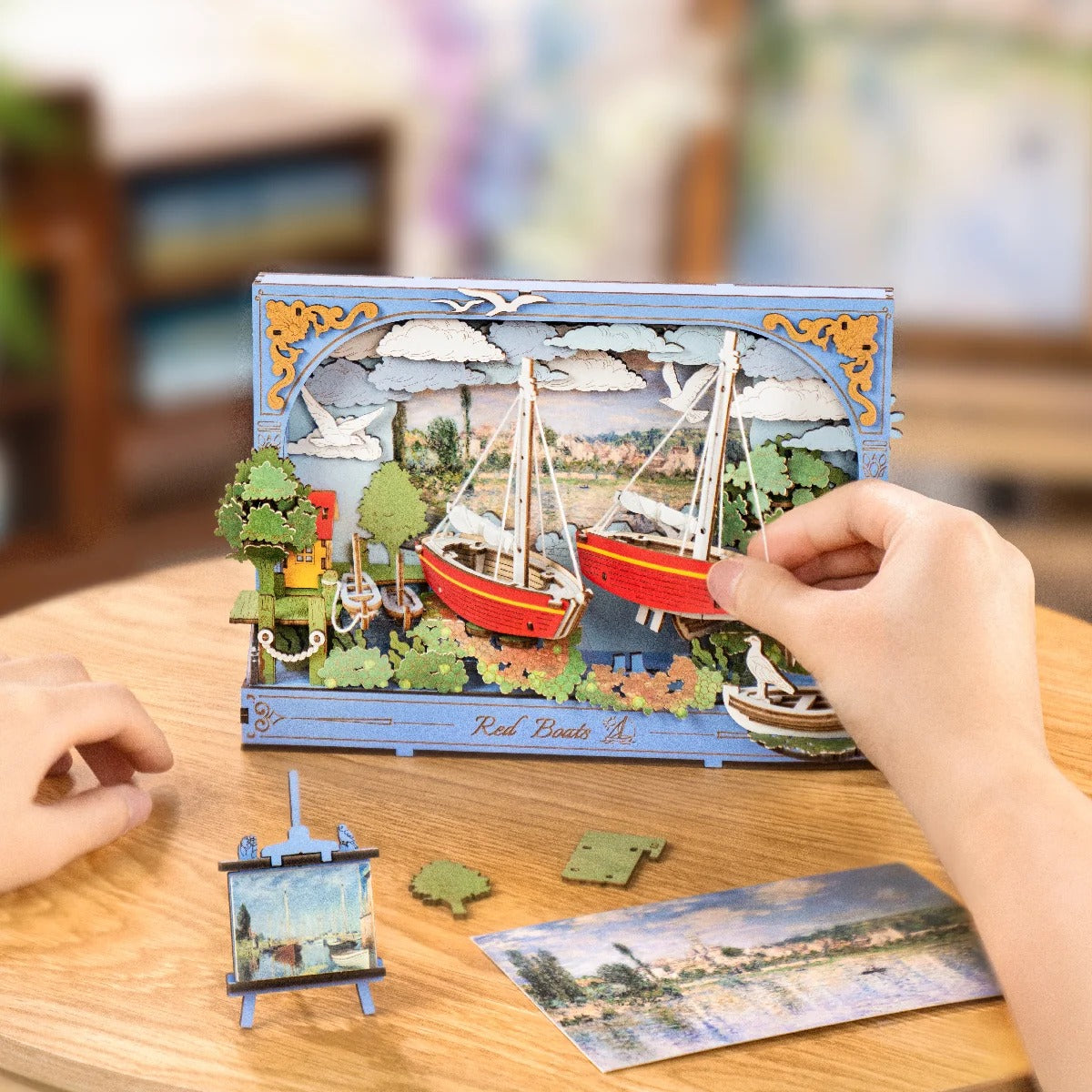 Rolife Rowood Red Boats Wall Art 3D Wooden Puzzle