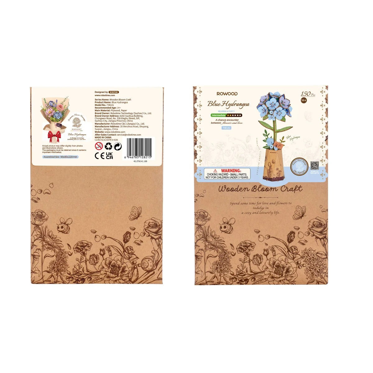 Rolife Rowood Blue Hydrangea DIY Wooden Flower 3D Puzzle